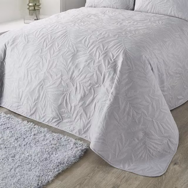 Serene Luana Silver Floral Quilted Microfibre Bedspread W/D: 230 x 200 cm