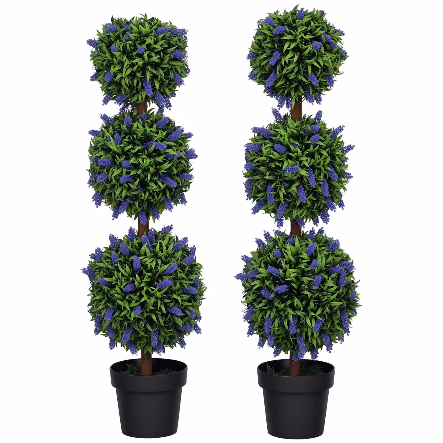HOMCOM Set of 2 Green Artificial Lavender Floral Tabletop Trees – 2