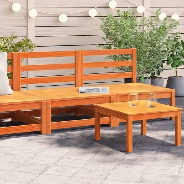 Berkfield Home Armless Garden Sofas, 2 Piece Set, Wax Brown Solid Pine Wood, W/D/H: 70 x 70 x 67 cm – 1