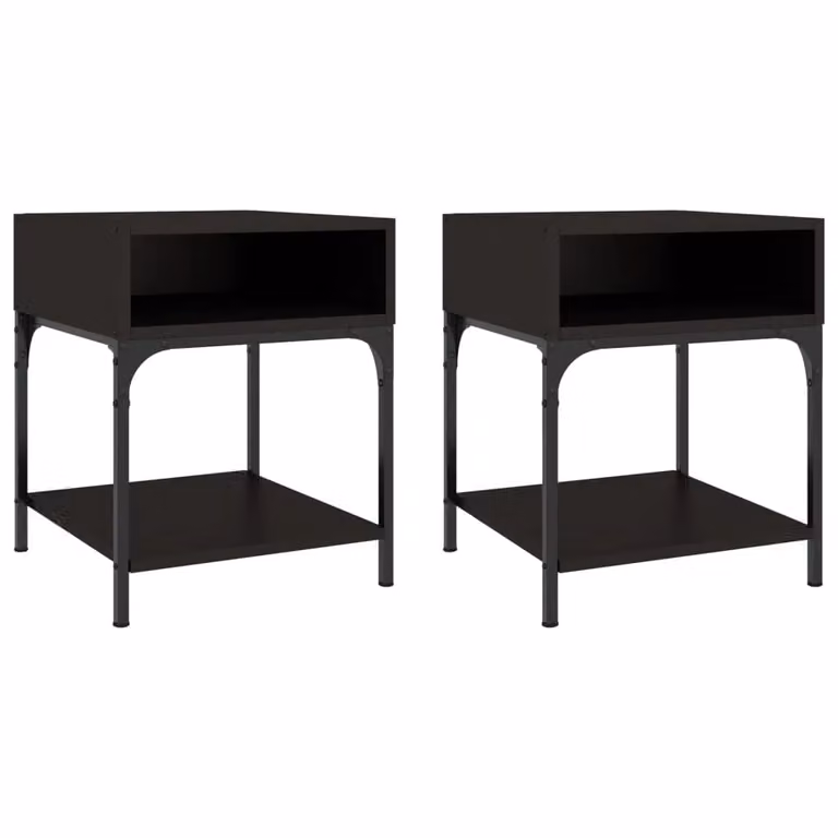 Berkfield Home Set of 2 Black Industrial Bedside Tables, W/D/H: 40 x 41 x 50 cm