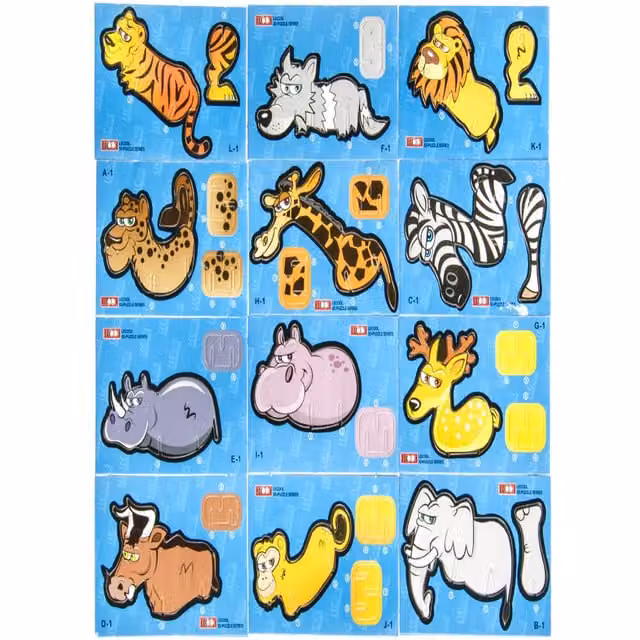 LG-Imports Pack of 12 Animal Shape 3D Puzzles in White and Multicolour