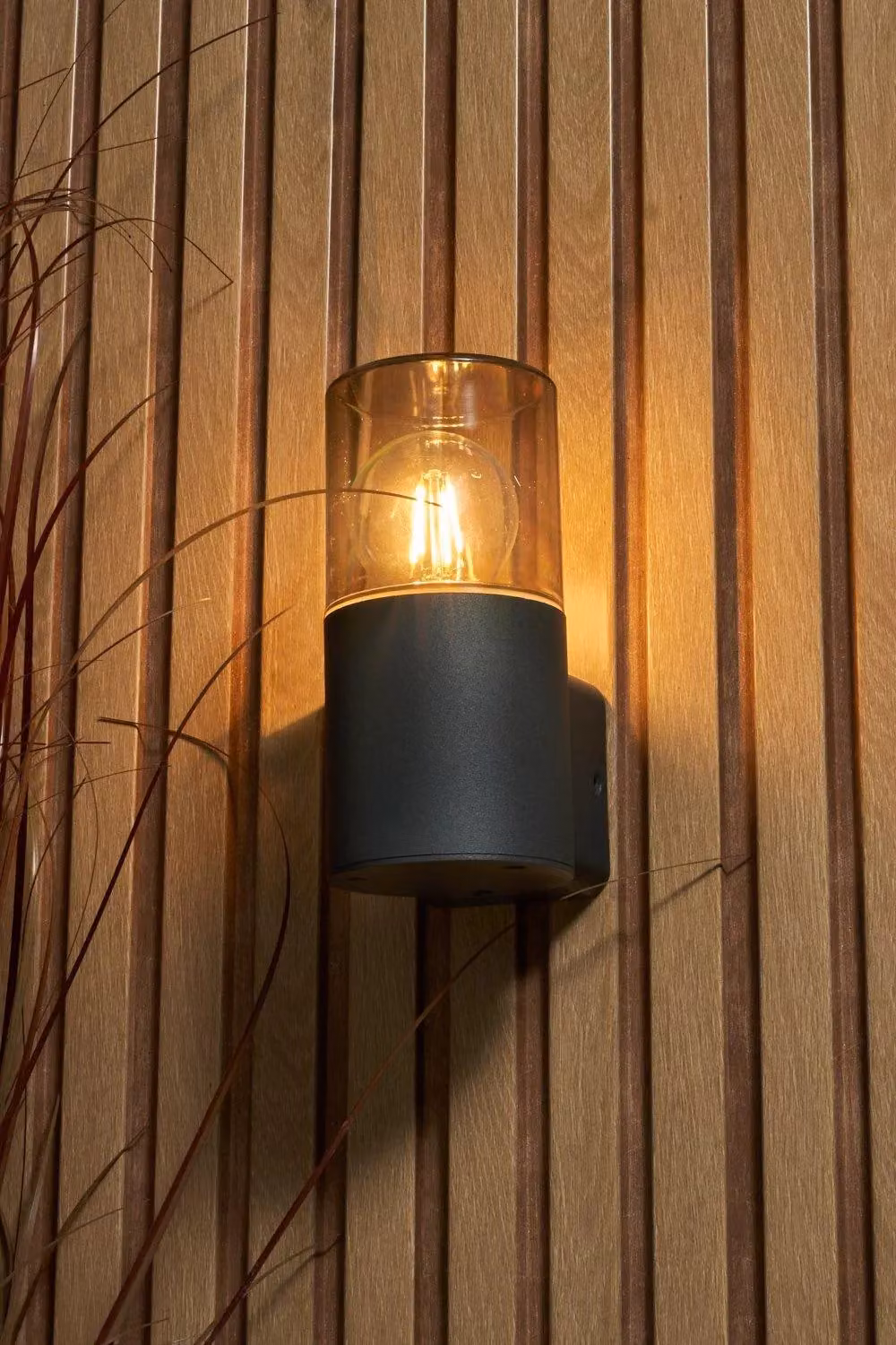 BHS Lighting Rome Modern Outdoor Wall Light in Grey with Glass Cylinder – 2