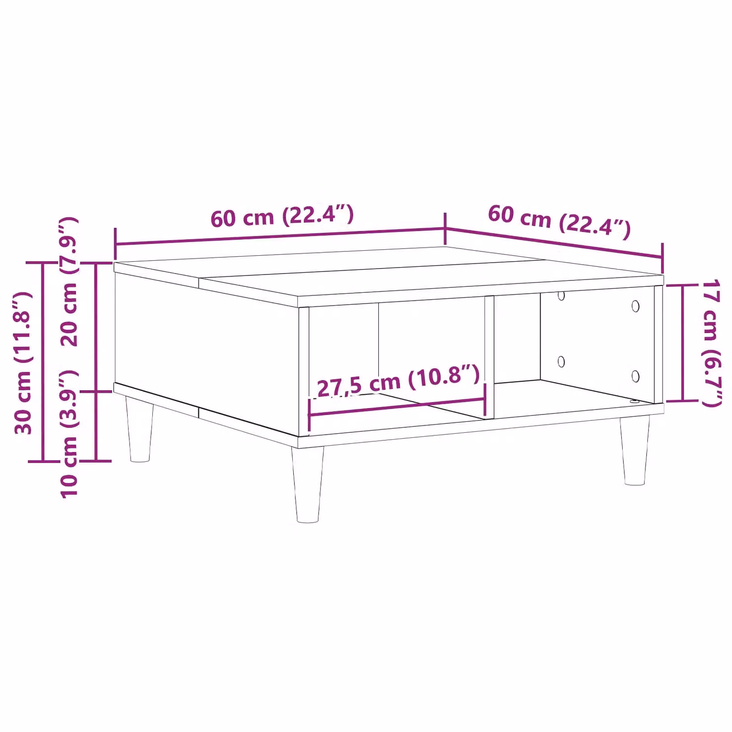 Berkfield Home Black Oak Coffee Table, W/D/H: 60 x 60 x 30 cm – 5
