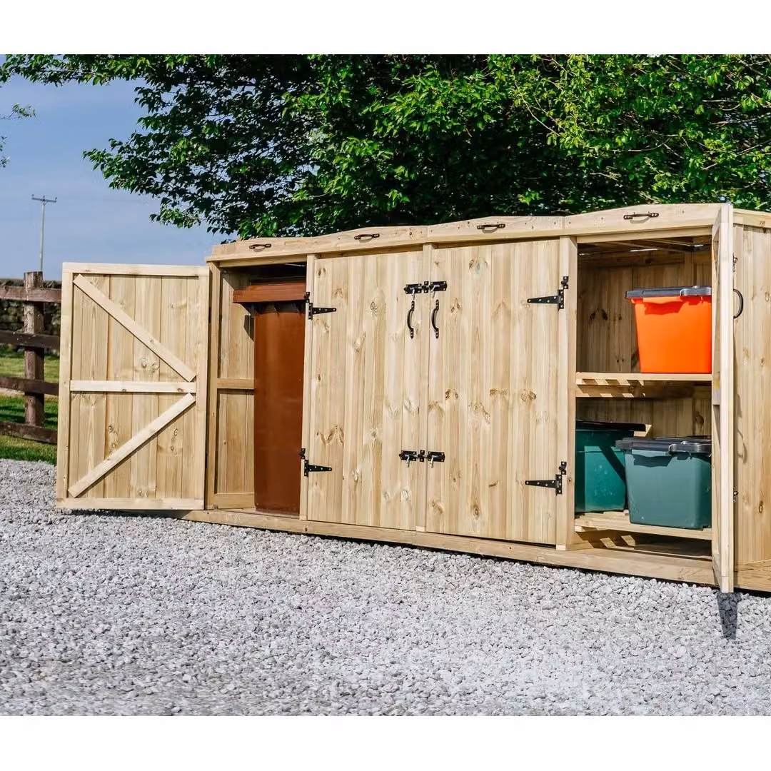Buttercup Farm Chatburn Brown Wooden Bin Store for 2x 180L/240L Wheelie Bins and 4x Boxes, W/D/H: 261.5 x 121.0 x 120.0 cm – 3