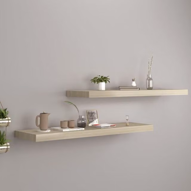 Berkfield Home Floating Wall Shelves, 2 Piece Oak MDF Set in Brown, W/D/H: 90 x 23.5 x 3.8 cm – 1