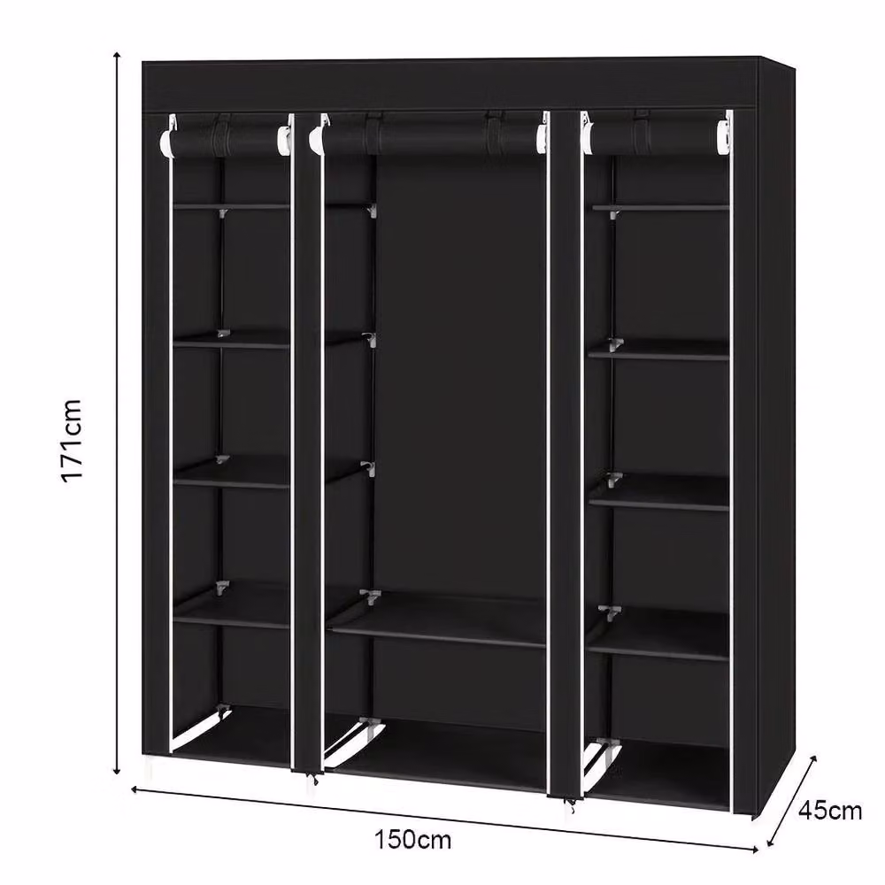 FLAVORA Black Canvas Fabric Clothes Storage Wardrobe with Roll Shutter, H 171.0 cm x W 150.0 cm – 2