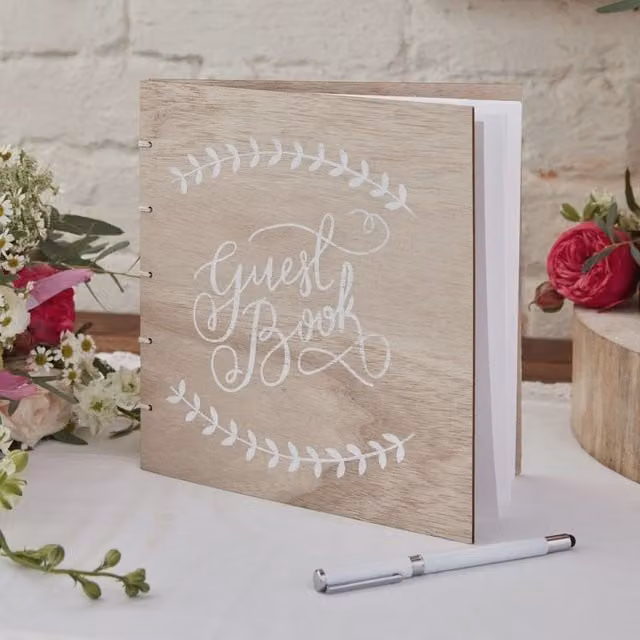 Custom Light Brown Wooden Guest Book with Hardcover Blank Paper Pages – 1
