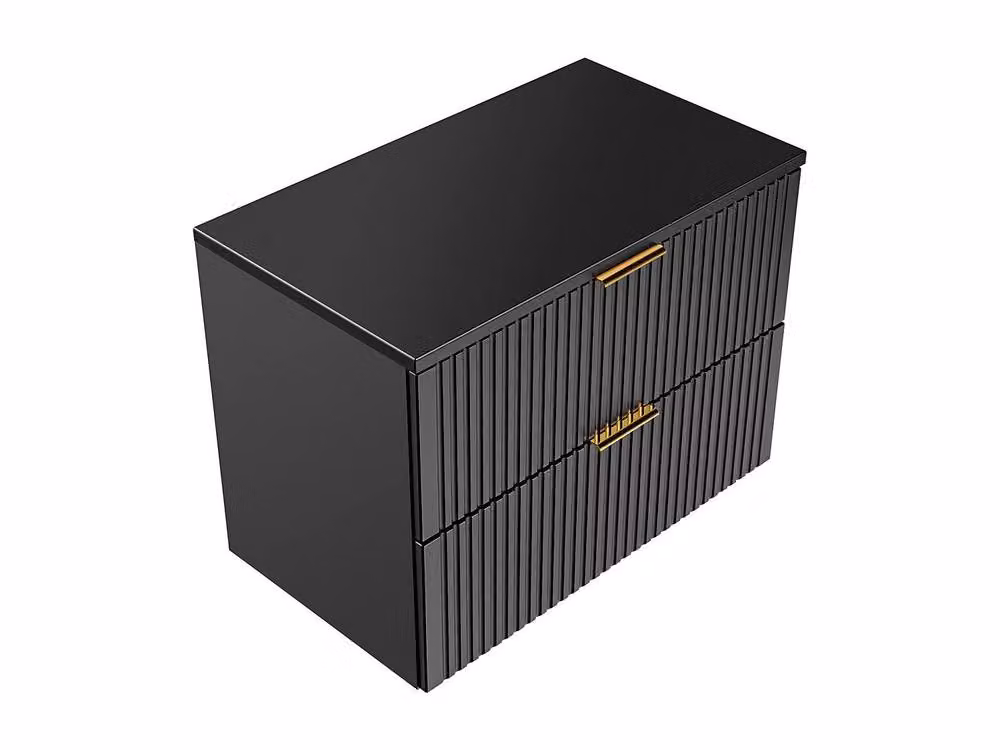 Vente-unique ZEVARA Wall-Mounted Ribbed Vanity Unit with Top, Black, W: 80 cm, H: 46 cm, D: 57 cm – 4