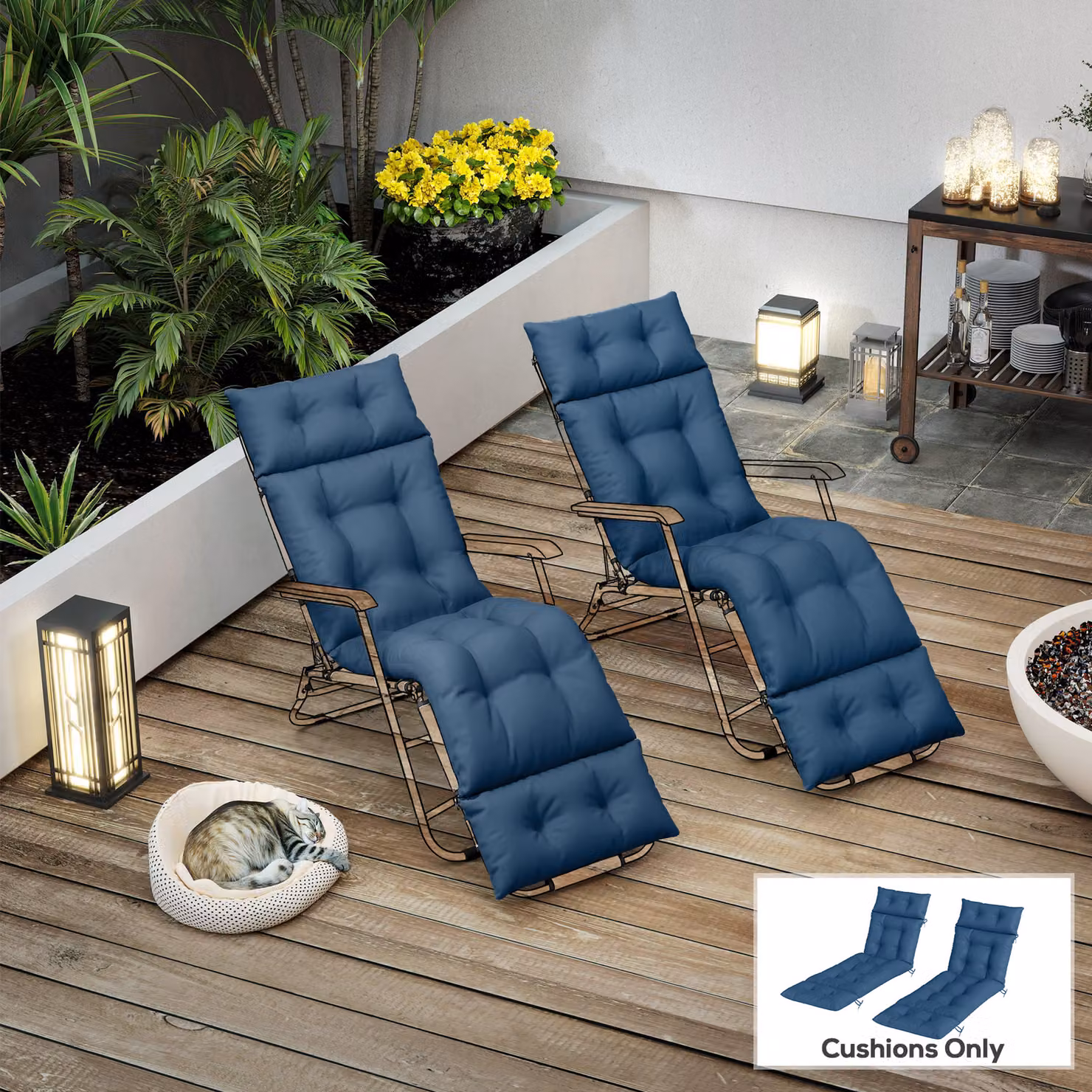 Outsunny Set of Two Rectangular Sun Lounger Cushions in Blue, W/D/H: 190 x 56 cm – 8