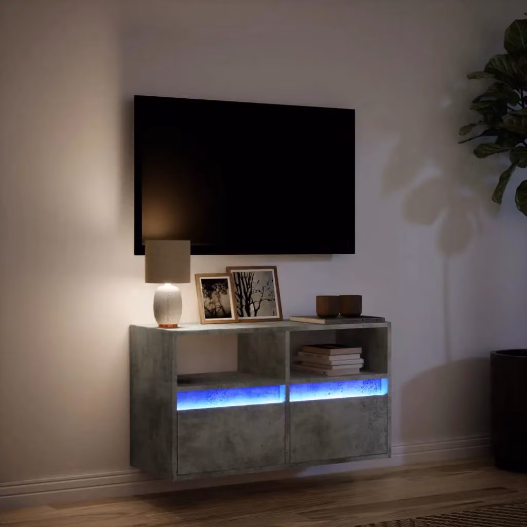 Berkfield Home Modern Wall Mounted TV Cabinet with Integrated LED Lights in Concrete Grey, W/D/H: 80 x 31 x 45 cm – 3