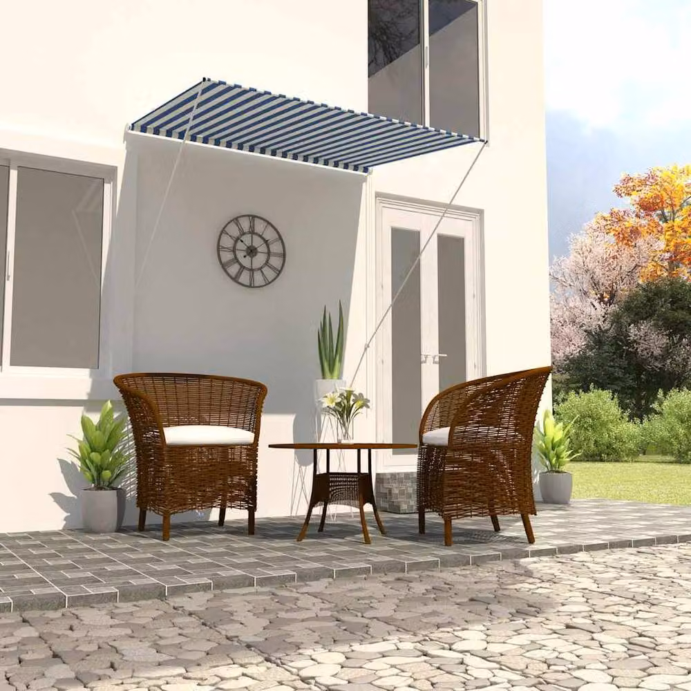 Berkfield Home Retractable Striped Awning in Blue and White, W/D/H: 150 x 150 x 150 cm – 2