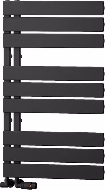 Bathroom Kingdom Vada Black Aluminium Flat Panel Heated Towel Rail W: 50 cm, H: 87 cm