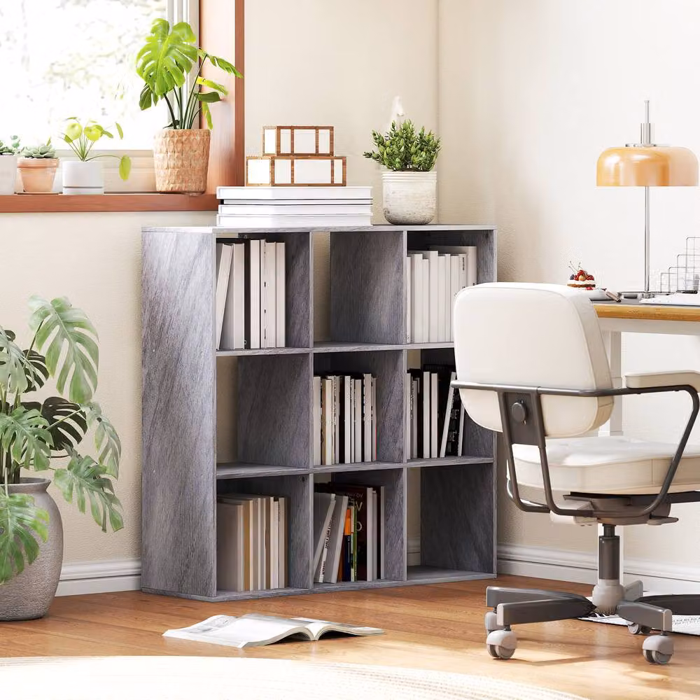 STILVORA Freestanding Storage Shelf with 9 Open Cubes in Matt Grey – 2
