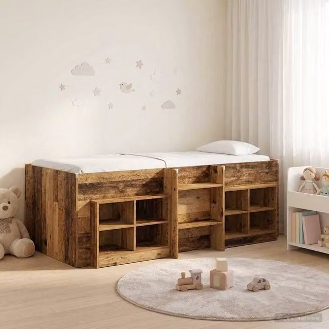 Berkfield Home Loft Bed Frame with Cabinet in Brown Old Wood Engineered Wood