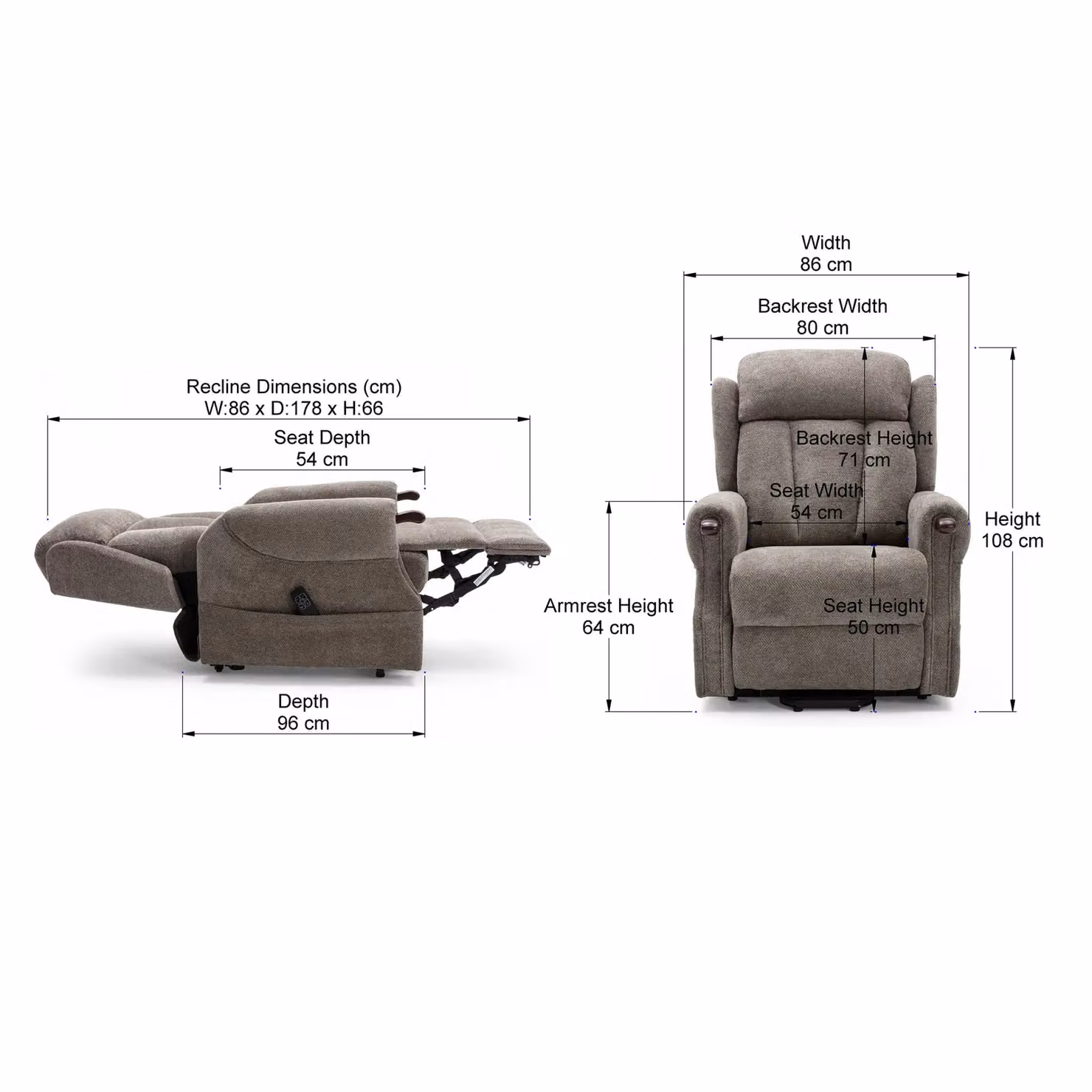 More4Homes Halton Brown Fabric Heavy Duty Dual Motor Rise Recliner Lift Mobility Chair – 5