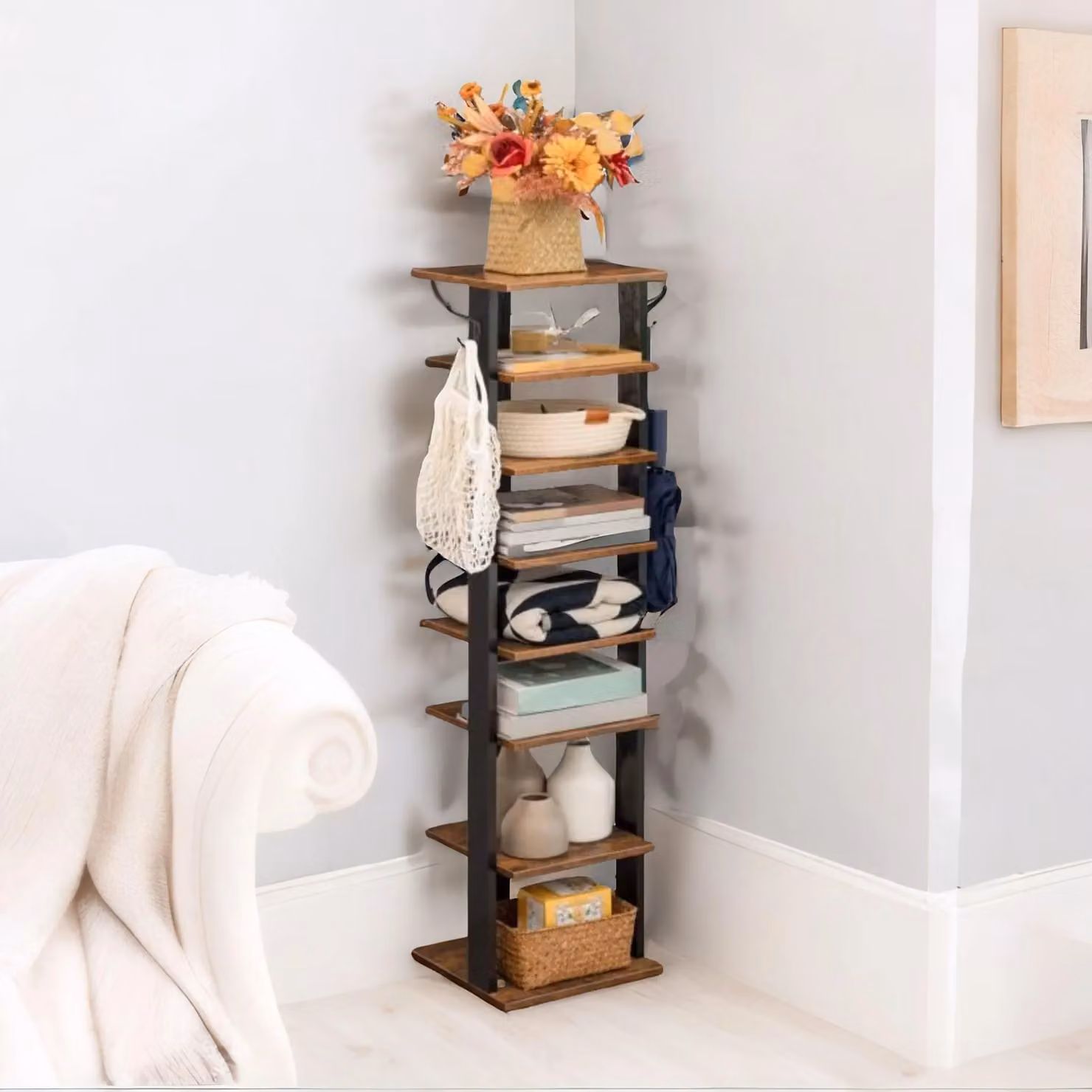 Rafaelo Mobilia 8-Tier Vertical Shoe Rack in Brown, W/D/H: 28 x 28 x 113 cm – 4