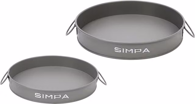 Simpa Set of 2 Round Metal Serving Trays with Handles, Grey, Diameter: 30 cm and 25 cm