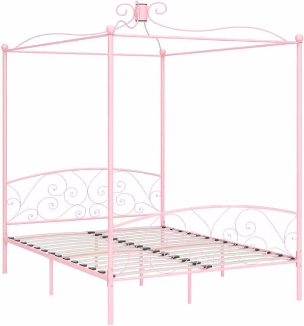 Berkfield Home Pink Metal Canopy Bed Frame W: 160 cm, D: 200 cm