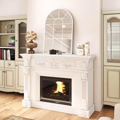 HOMCOM Retro Arched Window Wall Mirror in White, W/H: 60 x 91 cm – 4
