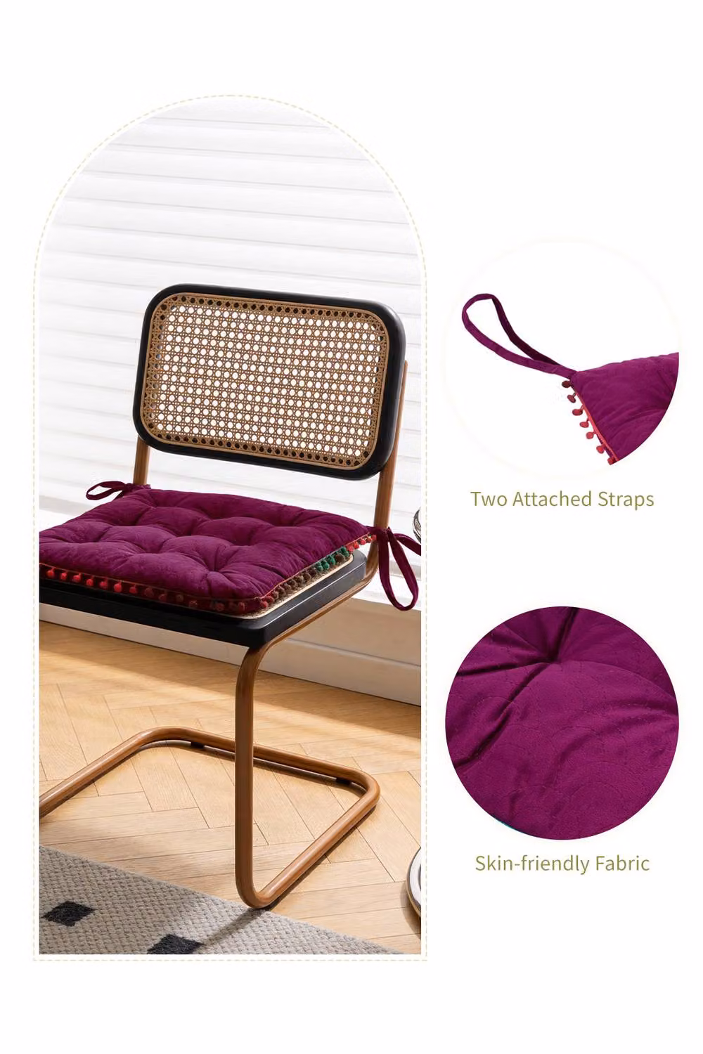 Living and Home Quilted Pom-Pom Trimmed Chair Cushion in Pink/Purple – 2