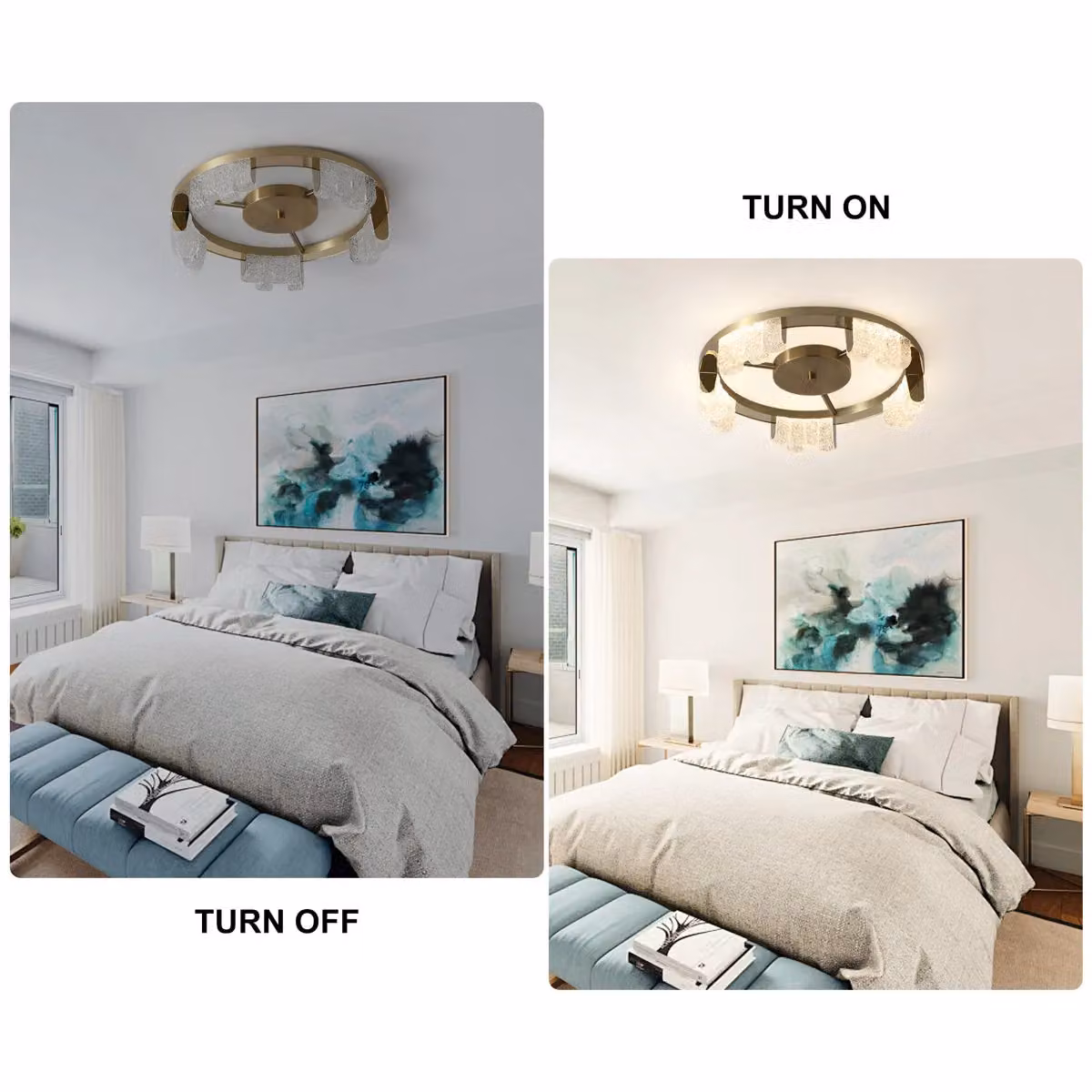 Garwarm 5-Light LED Round Acrylic Flush Mount Ceiling Light in Metallic Gold, Diameter: 40 cm – 3