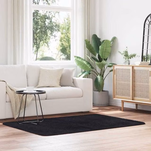 Berkfield Home NAVARRA Shaggy High Pile Rug, Black, W: 120 cm, D: 170 cm