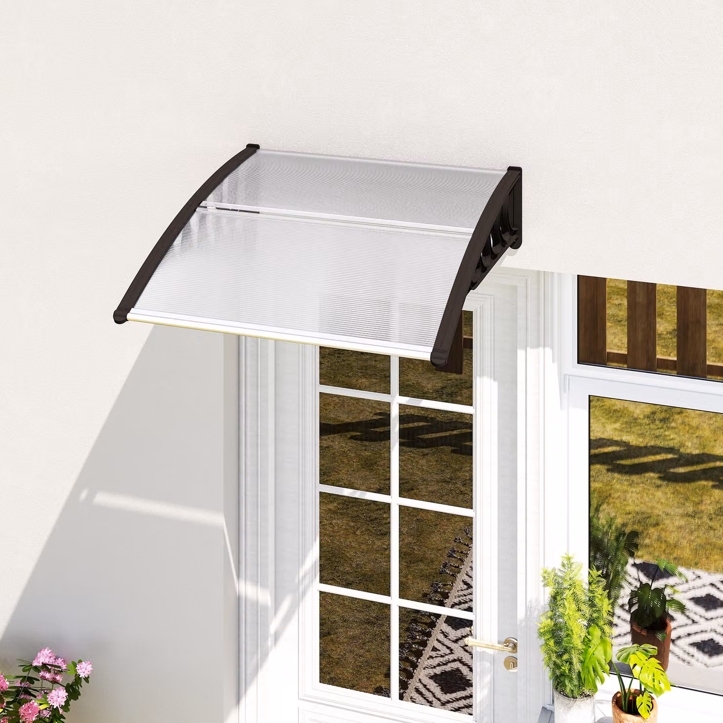 Outsunny Wall-Mounted Front Door Canopy and Outdoor Awning, Transparent, W: 103 cm, D: 96.5 cm – 2