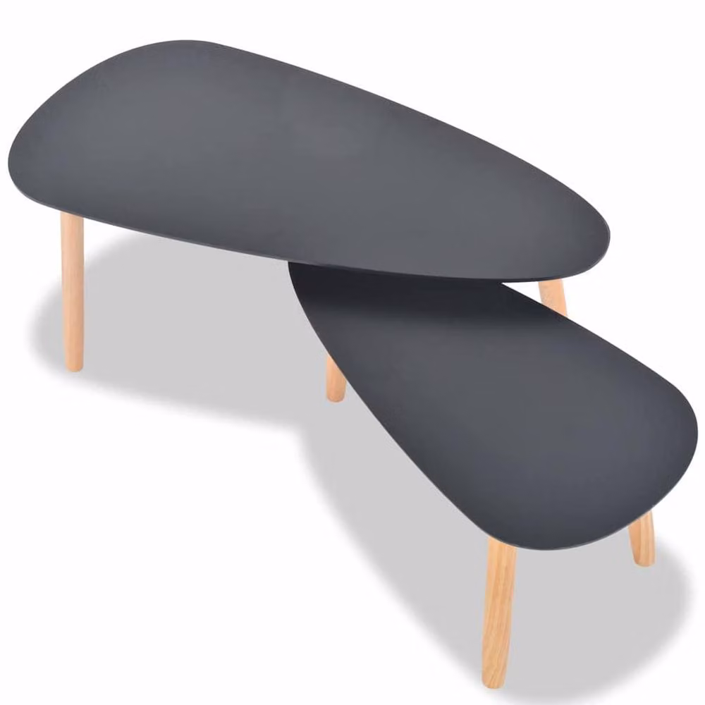 Berkfield Home 2 Piece Black Nested Coffee Table Set with Solid Pinewood and MDF – 3