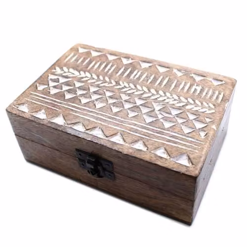 Adorable Lifestyle Aztec Design Trinket Box in White Washed Brown Wood, W: 15.0 cm, D: 10.0 cm, H: 6.0 cm – 1