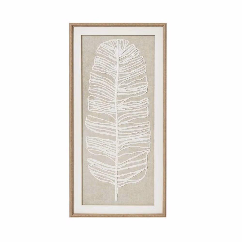 Wyld Haus Modern Rectangular White Feather Art on Cream Linen with Brown Wood Frame – 2