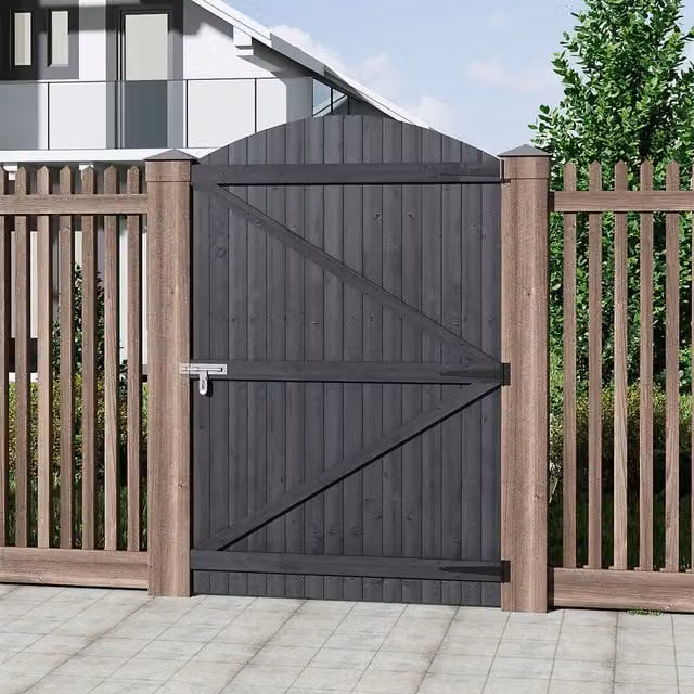 Breeins Semi Braced Arch Top Wooden Garden Swing Gate in Grey, W: 105 cm
