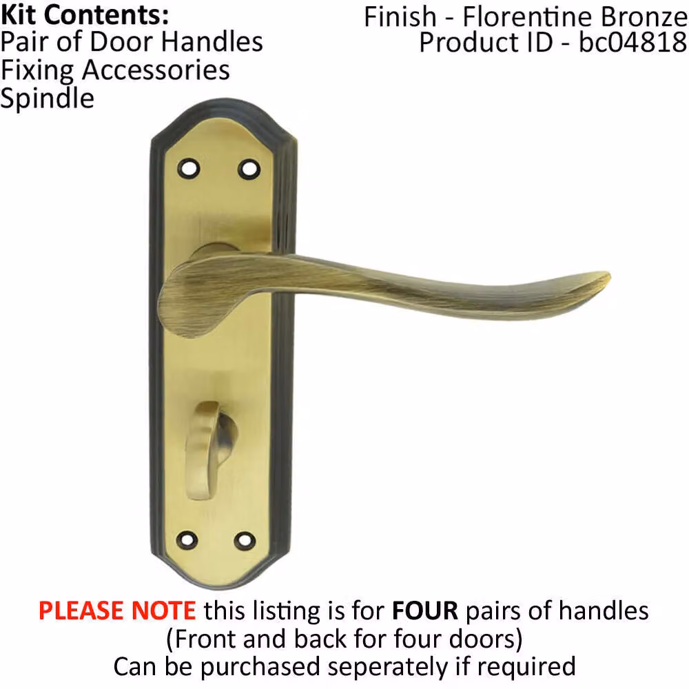 Loops 4x Pair Curved Lever Bathroom Taps with Sculpted Backplate in Florentine Bronze, W: 18 cm, H: 4.8 cm – 2