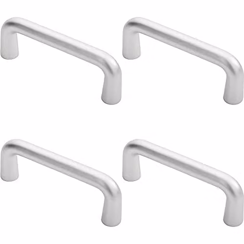 Loops 4 Pack Rounded D Shaped Bar Handle in Brushed Silver Aluminium, 150mm Length