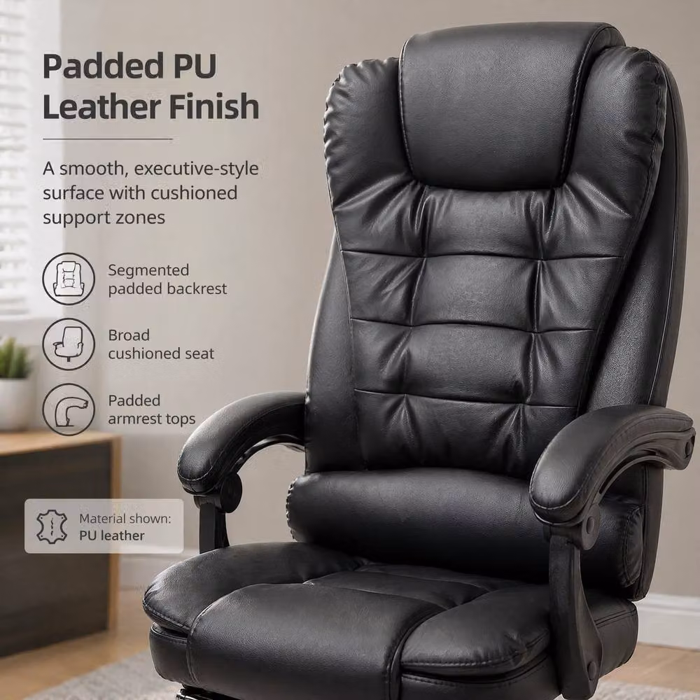 STILVORA Black Synthetic Leather Executive Office Chair with Headrest and Armrests – 7