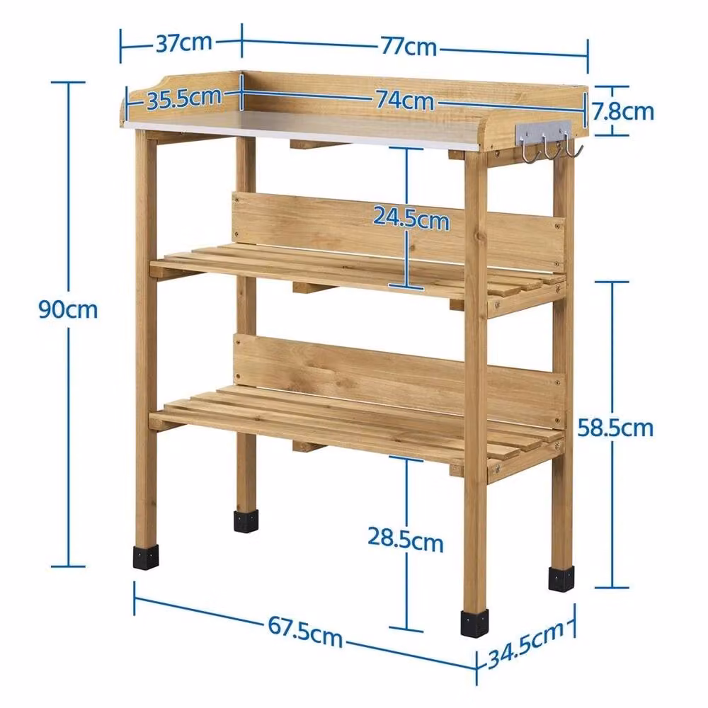 EONLION Scandinavian Style 3-Layer Wood and Metal Table Bench with 2 Storage Shelves in Brown, Width: 100 cm – 2