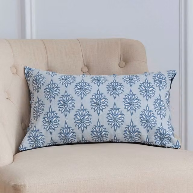 Laura Ashley Gower Floral Cotton Boudoir Cushion in Seaspray Blue, W: 50 cm, H: 30 cm