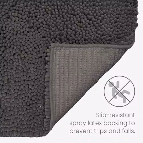Allure Bath Fashions Jumbo Chenille Bath Mat, Non-Slip and Quick-Drying, Charcoal Grey, W/D: 50 x 70 cm – 5