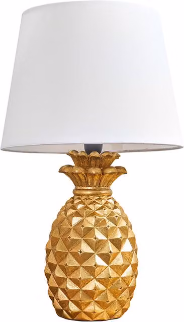ValueLights Pineapple Quirky Table Lamp in Gold/Brass with Fabric Shade