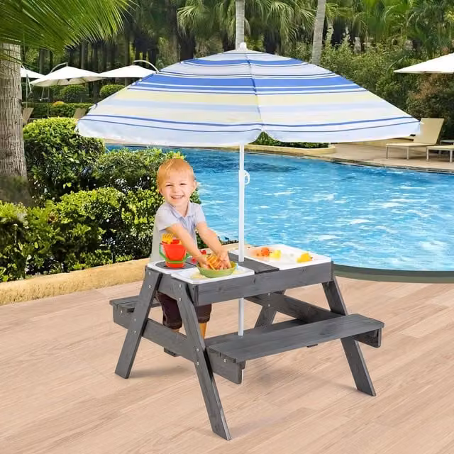 Costway 4-in-1 Kids Activity Table and Bench Set in Grey