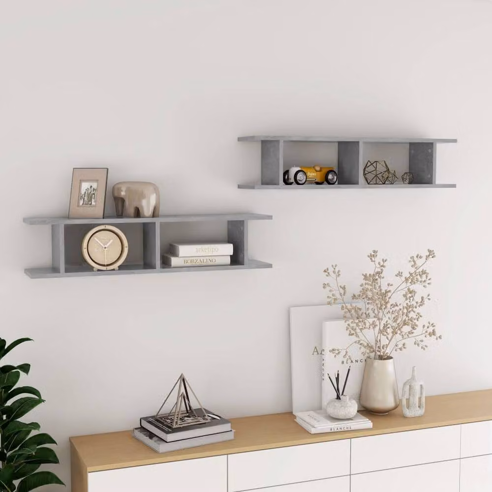 Berkfield Home Wall Mounted Engineered Wood Shelves, 2 Pack, Concrete Grey, W: 90 cm, D: 18 cm, H: 20 cm – 2