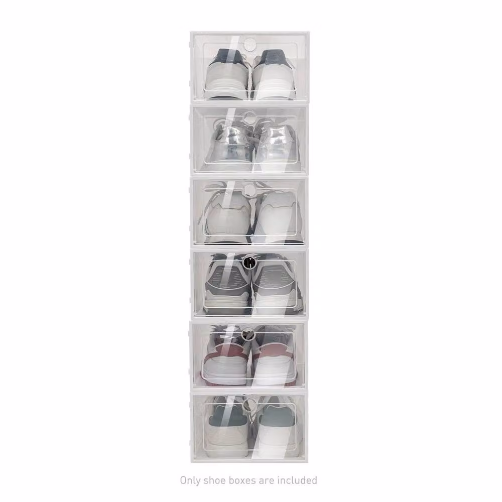 FORGEVIO 20-Piece Set of Foldable and Stackable Plastic Shoe Boxes with Lids in White and Transparent – 2