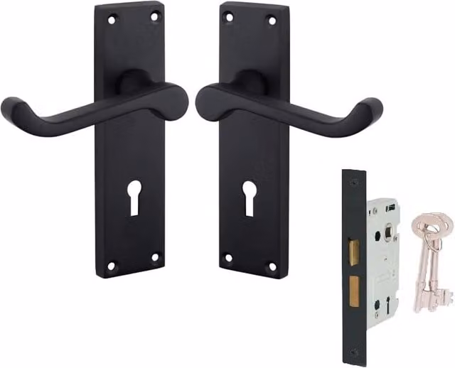 Golden Grace Matt Black Lever Lock Door Handles with Sashlock