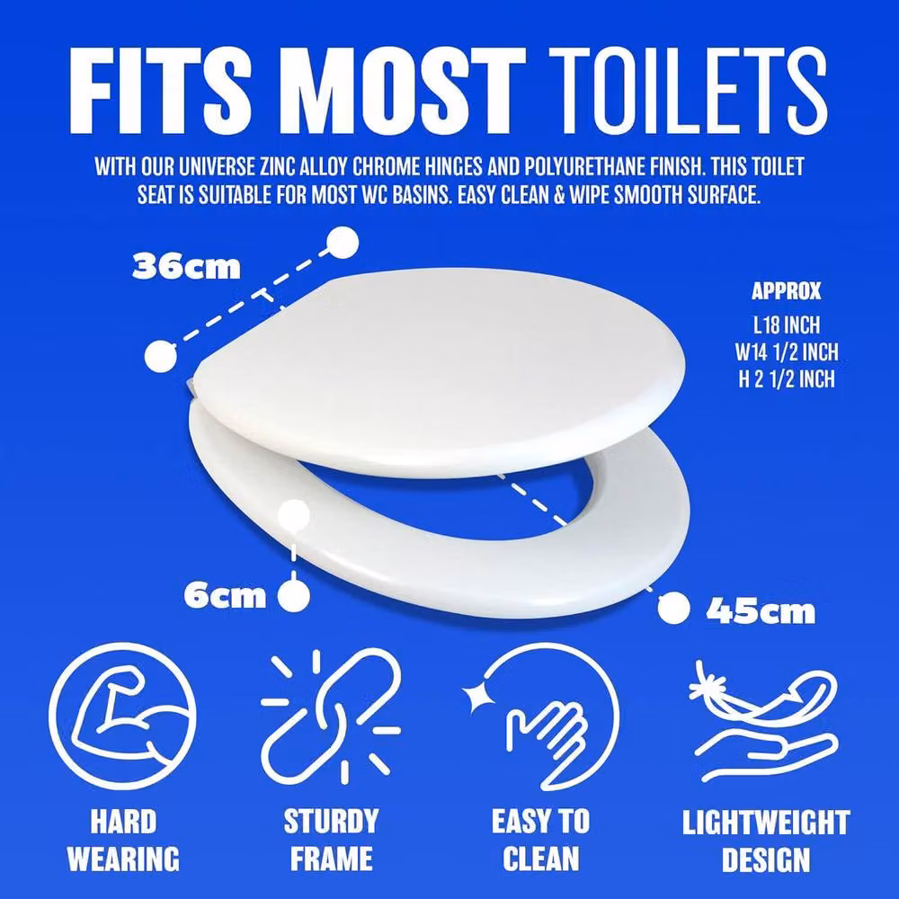 BARGAINS-GALORE Heavy Duty Oval Wooden Toilet Seat in White – 3