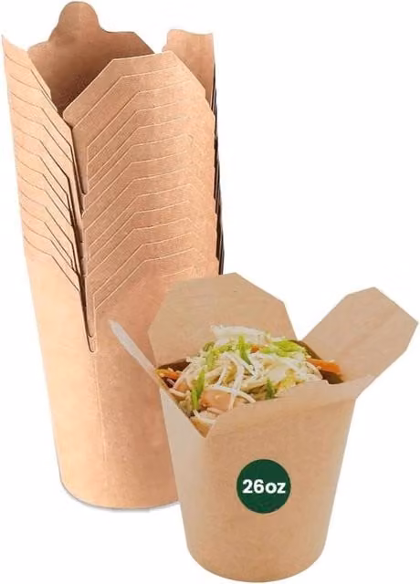 ECONX Brown Biodegradable Kraft Noodle Pot Deli Takeaway Food Box, 26oz, 500 Pieces