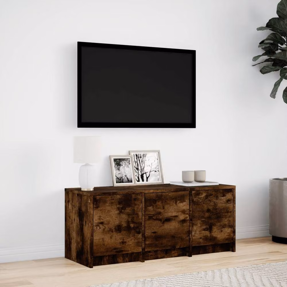 Berkfield Home Modern TV Cabinet in Smoked Oak Brown with LED, W/D/H: 97 x 34 x 40 cm – 4
