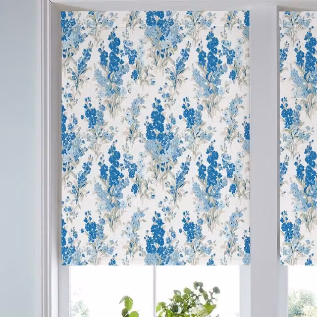 Laura Ashley Stocks Translucent Made to Measure Floral Roller Blind in Blue Sky