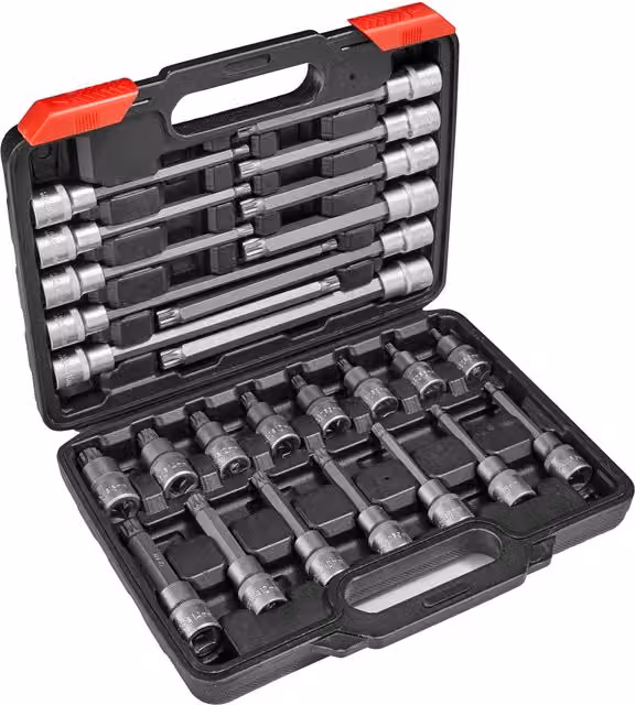 tectake 26-Piece Internal Torx Screwdriver Bit Socket Set in Black and Red