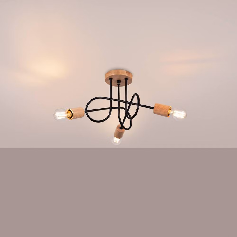 Sollux Lighting minimalist Black and Wood Chandelier, 3-Light, W: 26 cm, D: 14 cm, H: 56 cm – 2