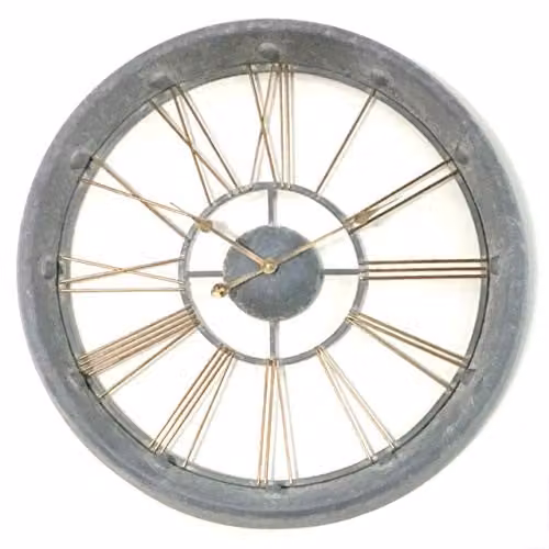 M S L Skeleton Round Metal Wall Clock in Grey