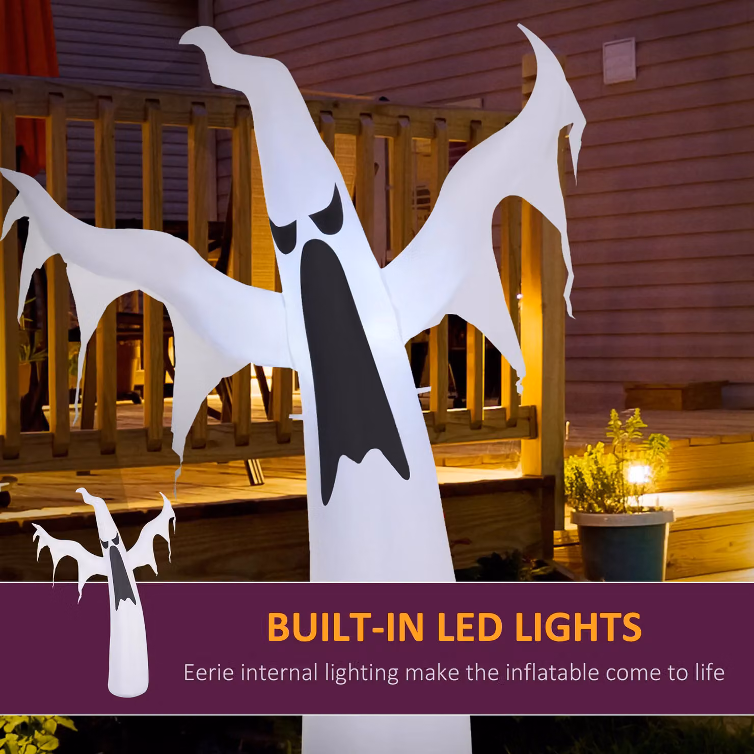 HOMCOM 1.8m Inflatable Halloween Ghost Decoration with LED Lights and Fan, White – 3